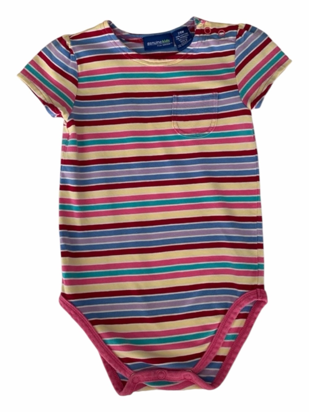 VTG Genuine Kids Oshkosh Girls 24M Pink Stripe Short Sleeve Bodysuit One Piece